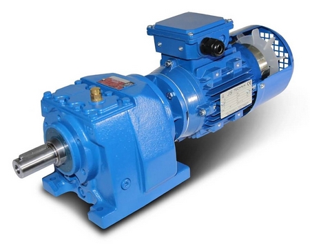 Helical geared motor with brake